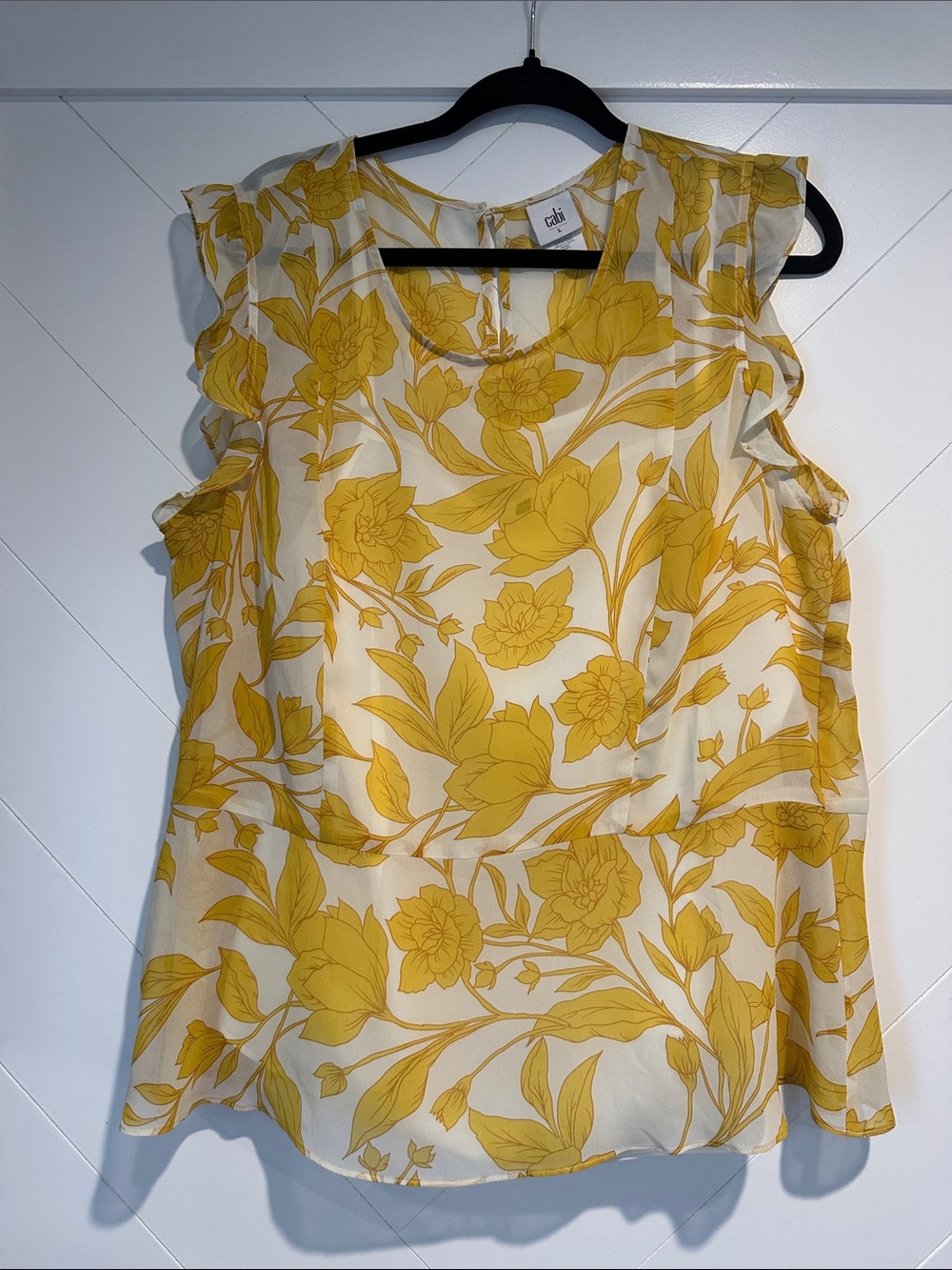 CAbi Yellow Floral Ruffle Camisole